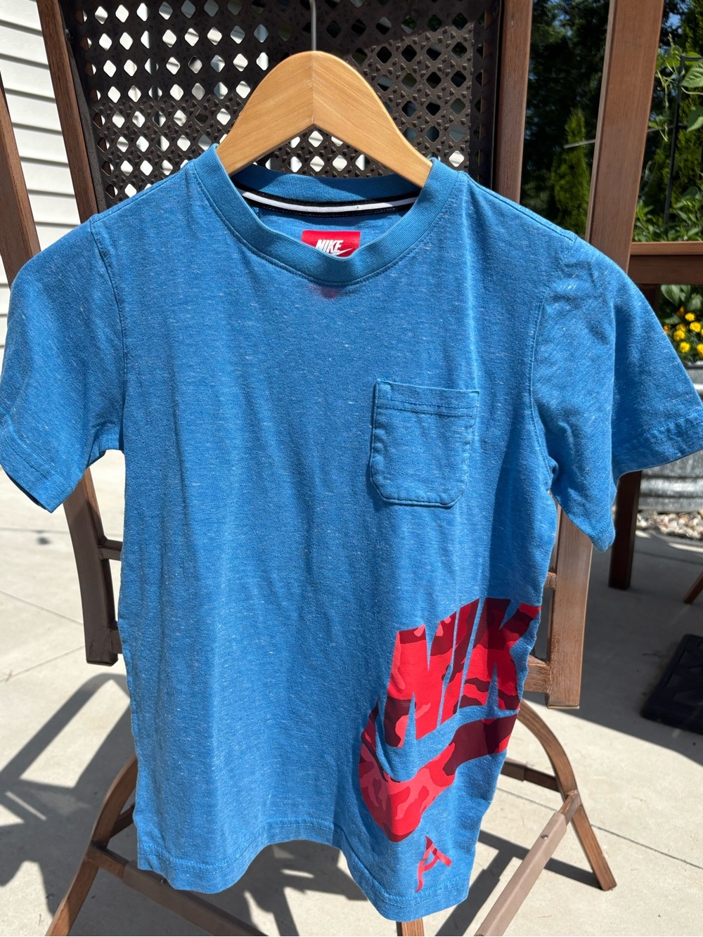 Kids Boys Nike Blue Short-Sleeve Tee with Red Graphic-Size M